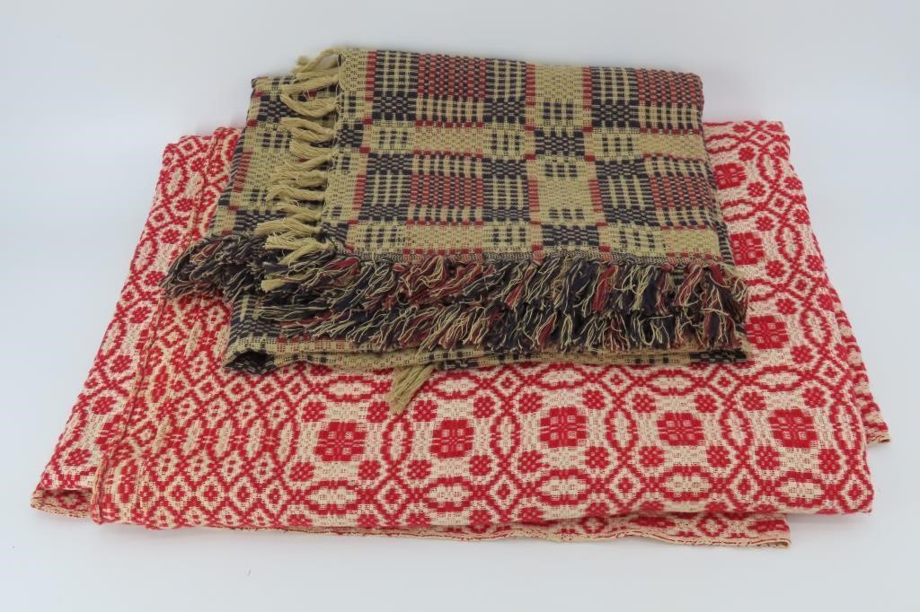 Red/White Coverlet & Hand Loomed Cover