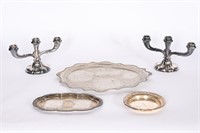 Antique/Vtg Silver Plate Platters, Candle Holders