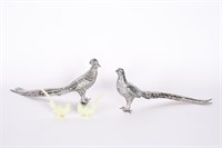 Carved Jade & Weidlich Bros Silver Plate Pheasants
