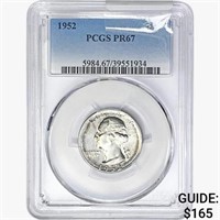 1952 Washington Silver Quarter PCGS PR67