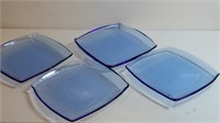 4pc Blue Glass Salad Plates Rounded Squares W
