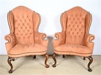 Vtg Kenyon Tufted Suede Leather Wingback Chairs
