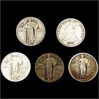 [5] Varied US Quarters (1876, 1917, (2) 1917-D,