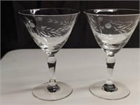 2 Vintage Cut Crystal Cordial Glasses  Floral