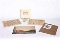 Vtg French Quarter Sketches, Maps, Framed Stamps