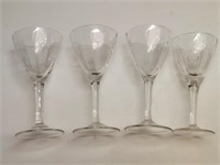 4 Hand Blown Engraved Sherry Glasses. 3 Very