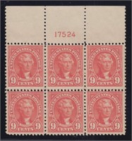 US Stamps #561 Mint NH Plate Block of 6, some stai