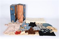 Atq/Vtg Baby/Doll Clothes, Felt Bunny, Storage Box