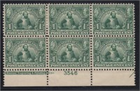 US Stamps #328 Mint Block of Six with imprint and