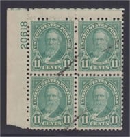 US Stamps #692 Used Plate Block of 4, unpriced in