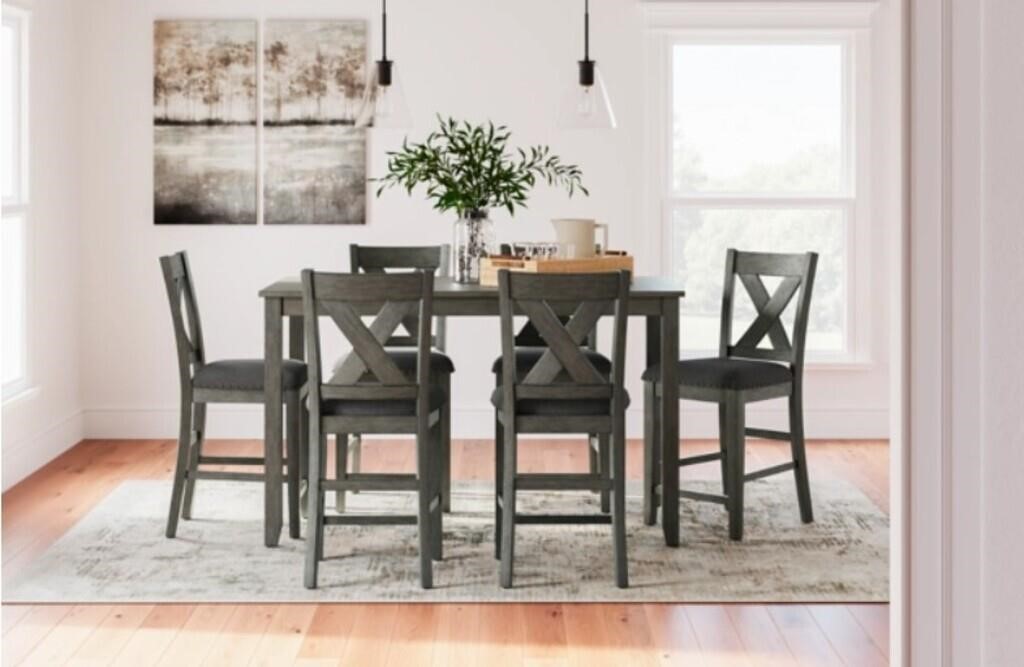 ASHLEY CAITBROOK COUNTER TABLE & 6 BAR STOOLS