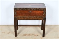 Antique Inlaid Mahogany/Brass Lap Desk On Stand