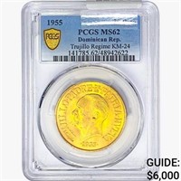 1955 .86oz. Gold Dominican Rep. 30 Peso PCGS MS62