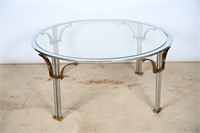 Mid Century Mod Chrome, Brass & Glass Coffee Table