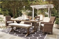 ASHLEY BEACHCROFT OUTDOOR TABLE & 4 + BENCH