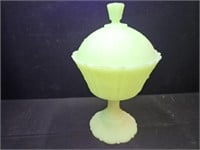 Fenton Custard Uranium Glass Candy Dish 8.5" H