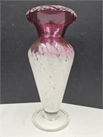 Cranberry Art Glass White Swirl Vase 12"H