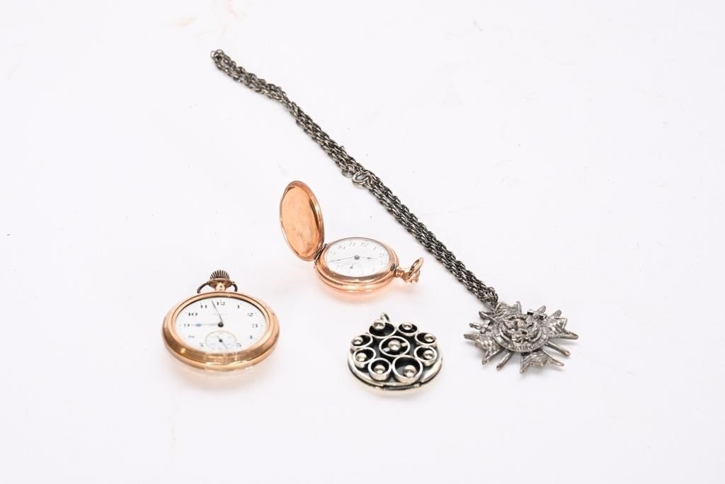 Antique Elgin Pocket Watches & Medallion Necklace