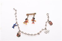 Rare Mickey & Minnie Dangle Pin, Charm Bracelet