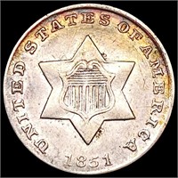 1851 Silver Three Cent CHOICE AU