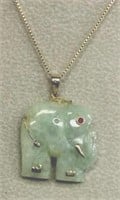 Rare Genuine Jade Ruby Eyed Elephant Necklace