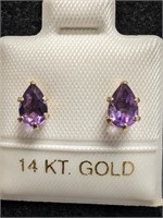 $200 14K  Genuine Amethyst 0.80Ct Earrings