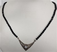 $500 Silver Sterling Silver, Marcasite, Onyx, 11.8