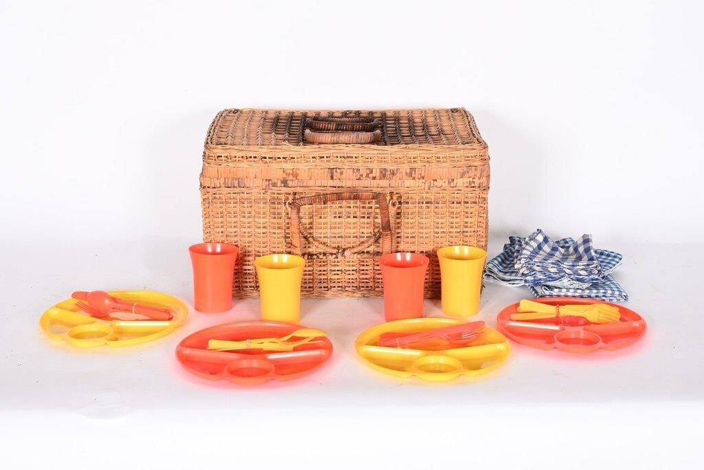 Vintage Wicker Picnic Basket Set