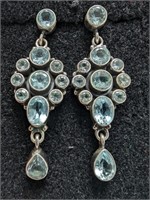 $300  11.91G, Silver Blue Topaz Earrings
