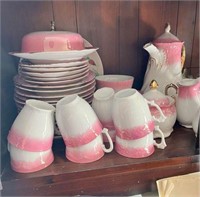 Set of vintage pink & white dishes with gold trim