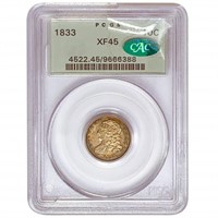 1833 CAC Capped Bust Dime PCGS XF45