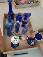 Blue Cobalt Glass and assorted bottle lot