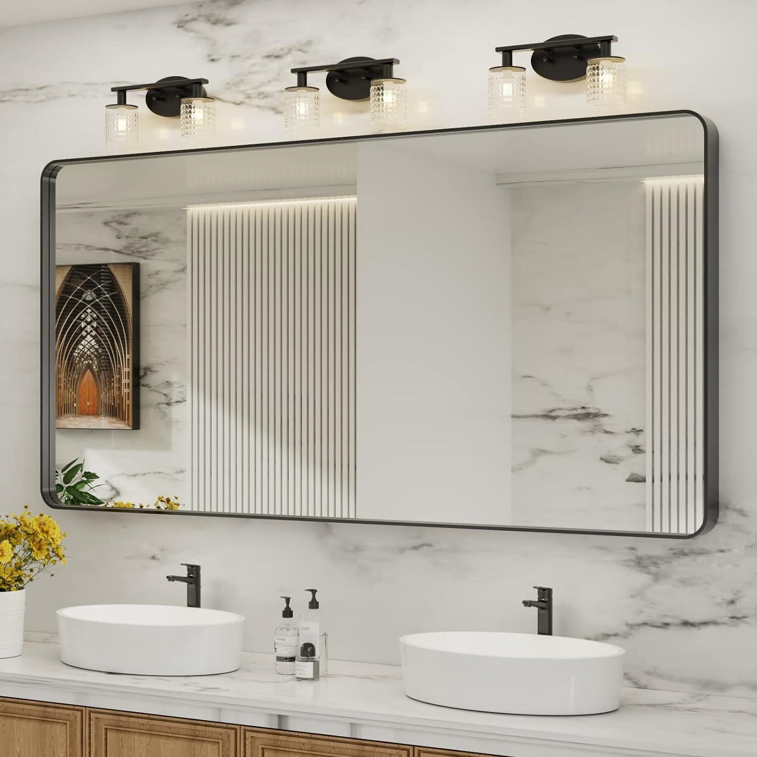 LOAAO 72X36in Black Metal Framed Bathroom Mirror
