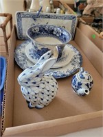 Blue and White dish and collectible lot