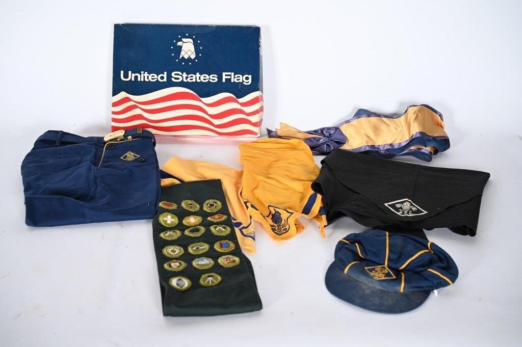 Vintage Cub Scouts Uniform, Flag & Accessories