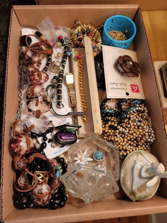 Jewelry lot, trinket boxes, timex watches