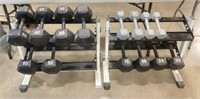 (2) Small Racks Of Curling Barbell Weights