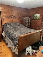 Full sized oak bed w/mattress no blankets