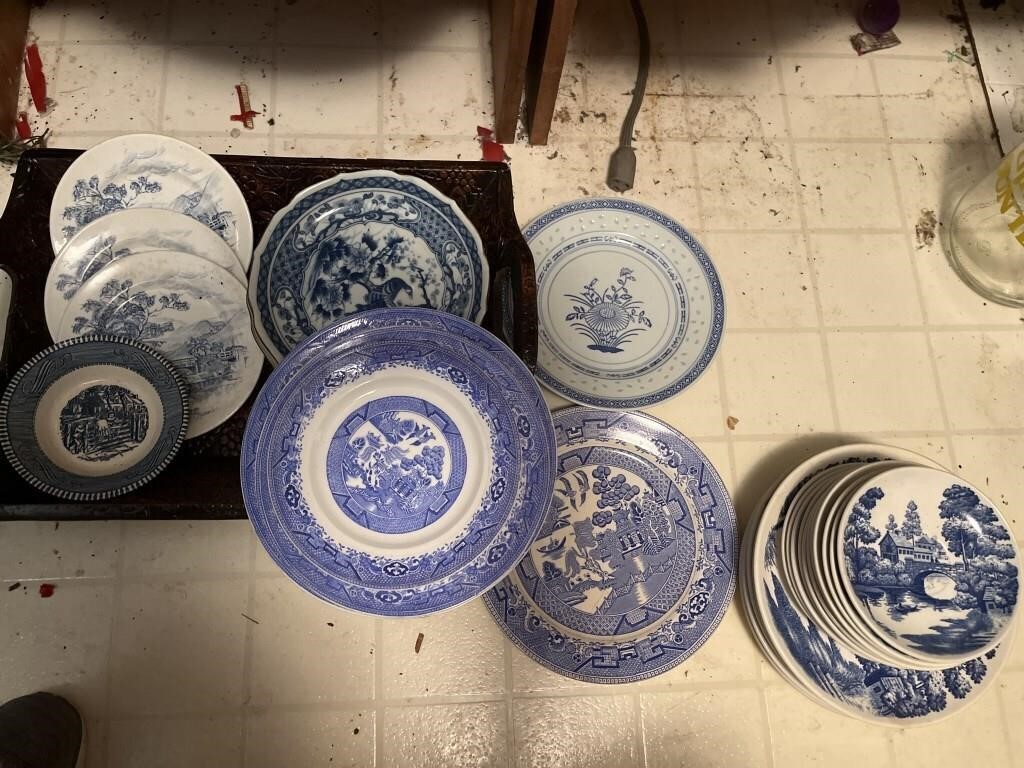 Stack of blue & white plates - wedgewood, blue
