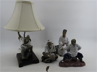 Ceramic Asian Figures & Lamp
