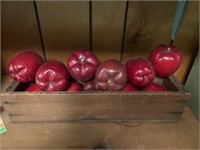 Vintage wooden box with wooden apples