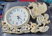 Vintage Eleco Gold Plastic Pegusus Clock