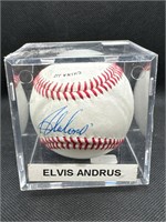 ELVIS ANDRUS AUTOGRAPHED BASEBALL IN CUBE