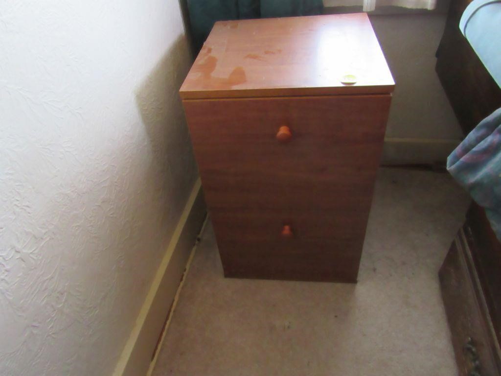 Pressed wood filing cabinet and contents