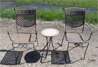 (2) Metal Chairs, Stone Top Center Table