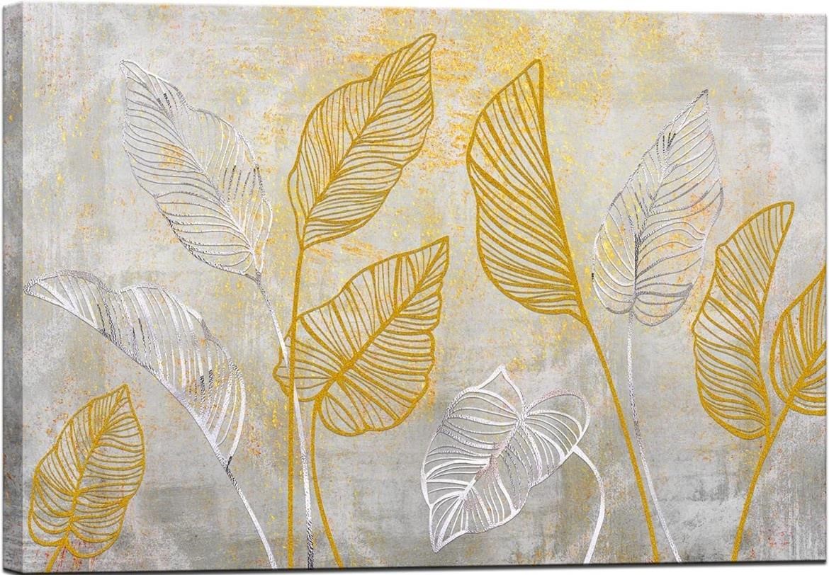 Canvas Wall Art Gold and Silver Tropical Leaves