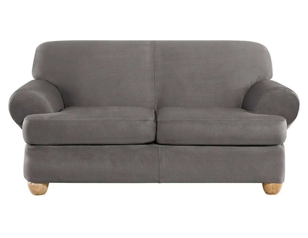 Grey Suede Sofa Loveseat Cover 58-73"