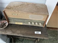 Wood table and Radio