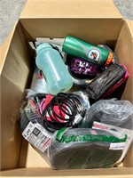 Large box of bicycle, bottles, & more outdoor gear