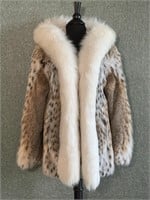 Custom Day Furs Lynx & Fox Trim Hooded Coat